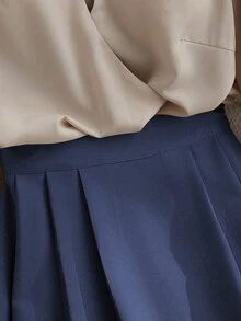 Franclia Bộ 2 áo vải bóng thanh lịch và chân váy midi xếp ly dành cho nữ, thích hợp mặc nhiều lớp hoặc mặc riêng, mùa thu/đông - Nhiều màu - Xem 8