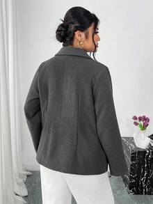 Firerie Blazer de talla grande de unicolor con cintura ceñida, adecuado para el trabajo, otoño/invierno - Gris - Ver 2
