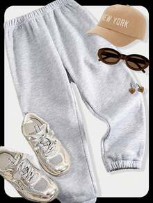 SHEIN Tween Girls Solid Color Casual Style Sweatpants, Suitable For Leisure Outings