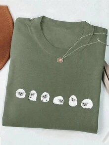 刺绣绵羊图案 T 恤，个性化可爱绵羊男女通用衬衫，超大 T 恤，送给她/他的礼物，动物爱好者礼物女士 T 恤