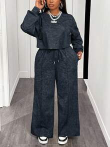Slaydiva 2pcs Women Plus Streetwear Plus Size Snowflake Print Sweatsuit - Grey - View 7