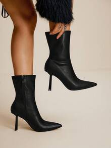 Daringsoles Women's Pointed Toe Slim Fit Ankle Boots With Thin High Heels - Black - View 4