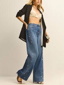Daynim 高腰阔腿牛仔裤 - 藍色 - 查看 5