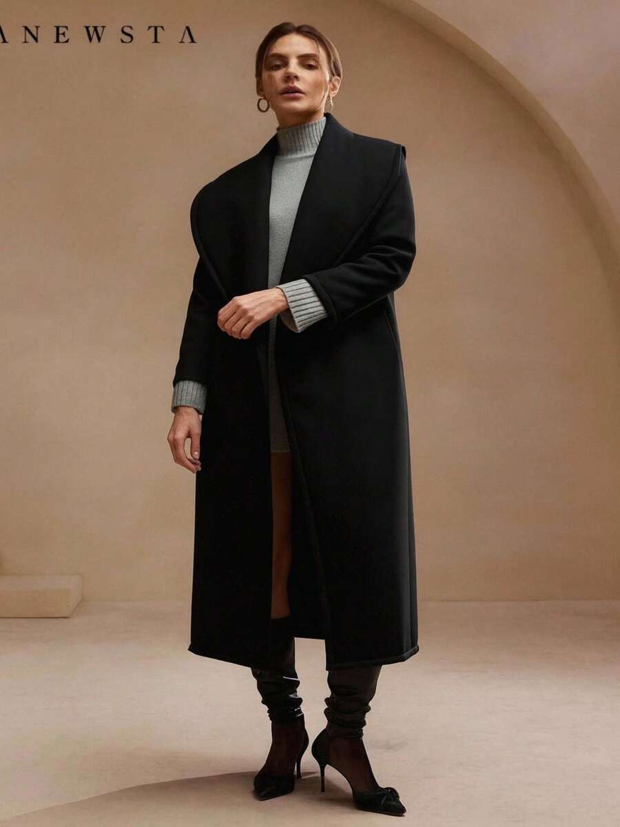 EURMUSE Oversized Quilted Maxi Padded Coat, Premium Winter Collection, Belted Wrap Design, Long Length Series, High-Fashion Statement Piece, Modern Volume Silhouette, Designer Outerwear Collection, High-End Fashion Series, Professional Winter Wear S For Women Long Coats For Women Long Black Coat Long Black Coat Women Long Padded Coat Women Maxi Padded Coat Oversized Padded Coat Women's Winter Coats - Black - View 1