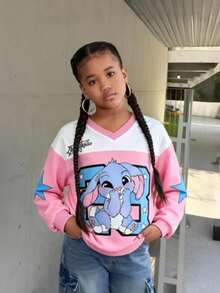 Tween-Mädchen Sweatshirt, lässiger, vielseitiger Langarm-V-Ausschnitt im amerikanischen College-Stil mit Zahlendruck, perfekt für die Schule und für draußen