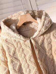 Sparklyn 青少年女孩休闲百搭家居服日常校服罗纹针织连帽长款开衫夹克，秋冬秋季 - 卡其色 - 查看 6