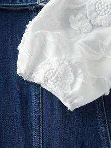 GlowEve Women's Lace Patchwork Puff Sleeve Denim Dress - Medium Wash - View 5