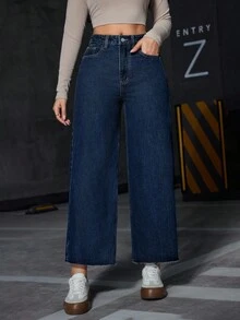 Jeanoix 女式休闲宽松磨边牛仔裤 - 深色水洗藍 - 查看 6