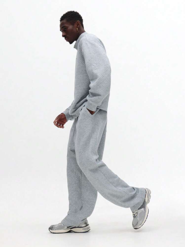 Quilted Pattern Quarter Zip Sweatshirt With Matching Pants