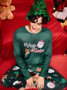 SHEIN Conjunto de pijama de Navidad con elementos para hombres de talla grande - Verde - Ver 3
