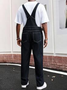 Manfinity EMRG Peto vaquero de ajuste holgado y relajado con estampado digital de dibujos animados retro y lindos de estilo americano