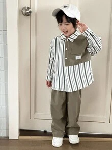 SHEIN 2pcs/Set Young Boys Korean Style Crew Neck Sweatshirt And Leopard Sweatpants Outfit,Summer Back-To-School Kids Clothes Suitable For Daily School - Black - View 6