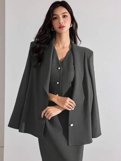 Heiryn 3件套女士时尚纯色V领百搭优雅商务套装，女士裙装套装，职业装，女士套装，女士西装外套套装