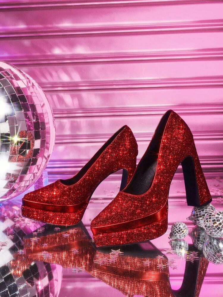 CUCCOO LuxiPop Women's Satin Platform High Heel Pumps, Suitable For Christmas, Halloween, Music Festivals, Nightclub Outfits In Autumn