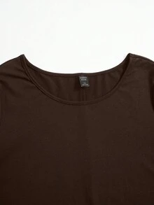 Rusticease 大码复古时尚宽松休闲圆领T恤，秋冬季乡村风格女款，适合乡村音乐会穿着 - 棕色 - 查看 6