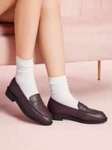 CUCCOO DOLLMOD Women's Brown PU Leather Classic Simple Casual Comfortable Loafers Flats - Coffee Brown - View 4