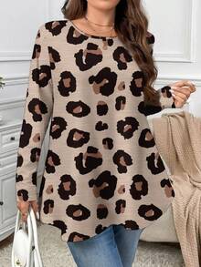 Firerie 休闲简约全宽豹纹圆领大码T恤，秋冬 - 彩色 - 查看 4