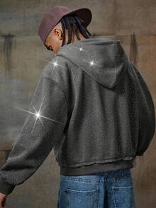 AXEPEAK Herren Sweatshirt mit Glitzer-Dekor, Kapuze und Langarm, für Herbst und Winter - Dunkelgrau - Übersicht 2