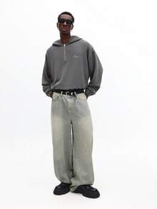 Áo hoodie dáng ngắn SUMWON, khóa kéo nửa thân, chất liệu nỉ dệt họa tiết, có dây rút, dáng rộng, phong cách đường phố thường ngày, thích hợp cho mùa thu đông, mềm mại, ấm áp, mặc nhà đơn giản. - Màu xám đen - Xem 4