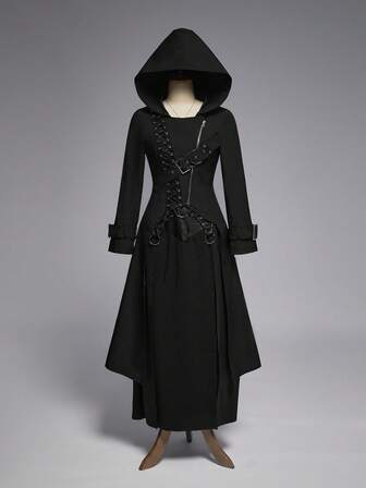 EDITION Manteau long à capuche asymétrique pour femmes, style gothique