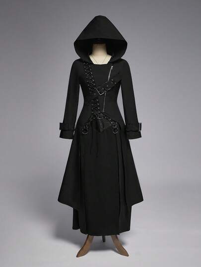 EDITION Women's Asymmetric Hooded Long Coat, Gothic Style