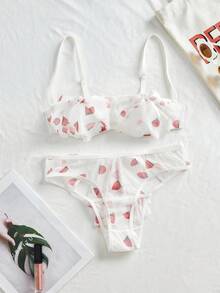 Eraneu 2pcs Sexy Mesh Bra Set With Underwire For Women - Red and White - View 1