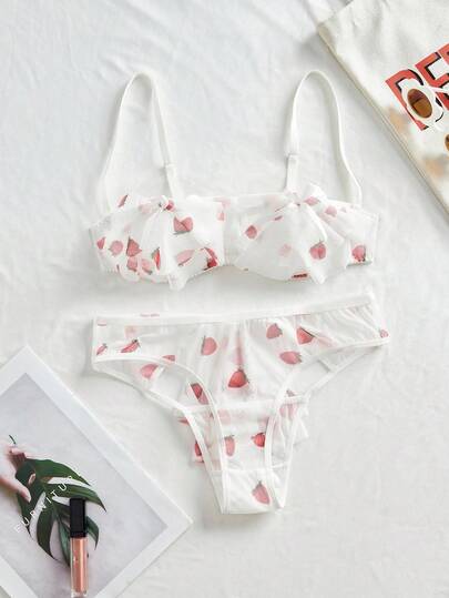 Eraneu 2 piezas Conjunto de sujetador de malla sexy con aros para mujer