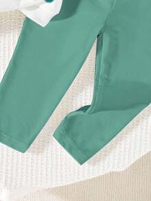 SHEIN 2 件套女婴休闲可爱全身花卉印花连帽运动衫和紧身裤套装，可爱甜美，适合秋冬季日常和户外穿着