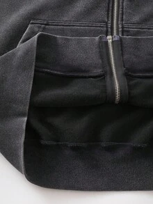 ROMWE MEN Goth Men's Casual Fashionable Street Skeleton Print Loose Fit Zip-Up Hoodie Sweatshirt, Suitable For Spring/Autumn