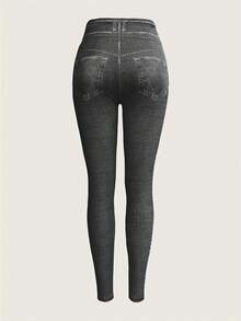 EMERY ROSE Women's Bestselling Denim Effect Print Casual Leggings - Grey - View 2