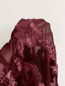 SHEIN Tall Women's V-Neck Hollow Romantic Elegant Dress, Tall Women - Burgundy - View 8
