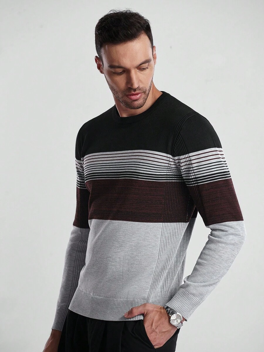 Manfinity CityGents Suéter de cuello redondo de manga larga con bloques de color para hombre, jersey de punto, otoño/invierno - Gris Claro - Ver 1