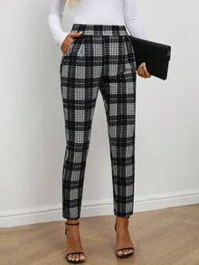 EMERY ROSE 女士时尚格子修身裤，通勤格子裤，方格裤，商务休闲女裤，办公室裤，外出秋冬裤 - 彩色 - 查看 4