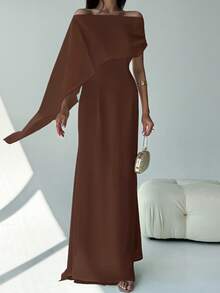 Aloruh Váy suông cổ thuyền lệch vai ôm vừa vặn mới có chi tiết buộc nơ, đa năng cho sinh nhật, tiệc tùng, cocktail, màu xanh lá cây - Cà phê - Xem 6