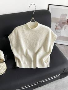 Firerie Áo len cổ tròn tay lửng dáng rộng màu mơ phong cách cổ điển INS cỡ lớn thanh lịch cho mùa thu/đông - Màu be - Xem 7