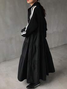 FRIFUL 女士字母印花条纹拉链长款休闲外套，秋季女装外套 - 黑色 - 查看 4