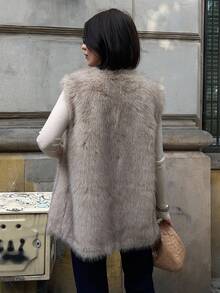 DAZY Women's Autumn Elegant Front Open Faux Fur Vest Jacket