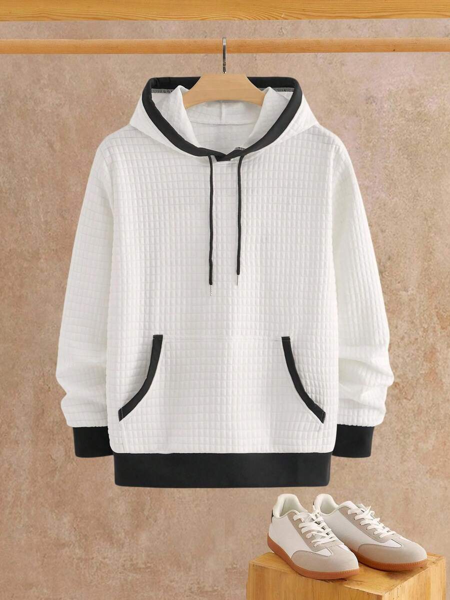 Manfinity VCAY Men's Contrast Trim Pocket Casual Pullover Sweatshirt, For Fall Winter - Multicolor - View 1