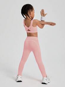 SHEIN Young Girl High Elasticity Sportswear Set For Body Shaping, Free Stretching, Breathable, Sweating-Absorbing, Suitable For Cycling, Running, Indoor Dancing And Comprehensive Training - Pink - View 6