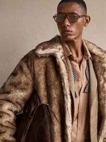 AKNOTIC Abrigo casual de manga larga con efecto de piel sintética de estilo callejero de moda para hombre, para otoño e invierno - Gris Claro - Ver 2