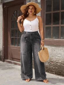 EMERY ROSE Plus Size Women Casual Non-Stretch Vintage Denim Jeans - Light Grey - View 3