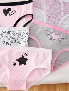 5件装 女童可爱图案舒适棉质内裤 - 彩色 - 查看 5