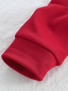 SHEIN Playful Pals Fashionable Regular Minimalist 3D Bow Crew Neck Long Sleeve Sweatshirt Top And Pants Set Fall Winter - Red - View 6