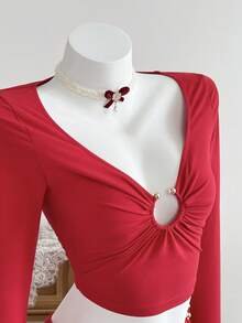 SHEIN Unity 2件红色金属配件圣诞铃铛套豪华套装 - 紅色 - 查看 8