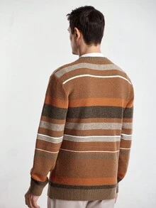 Manfinity Homme Pull décontracté à rayures blocs de couleurs pour hommes, automne/hiver - Multicolore - Voir 4