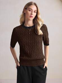 BizChic Áo len nữ cổ tròn màu be phối viền tương phản, kiểu dáng thanh lịch và sang trọng, thích hợp mặc đi làm, mặc hàng ngày, mang hơi hướng lãng mạn thập niên 90, phù hợp cho Giáng sinh, Năm mới, Ngày Valentine, tiệc tùng, đi biển, lễ tốt nghiệp, đa năng và tối giản, thích hợp cho khách dự đám cưới, chủ nhà, hẹn hò, dự tiệc, buổi hòa nhạc, bữa ăn sáng muộn, sân bay, kỳ nghỉ. - màu nâu - Xem 7