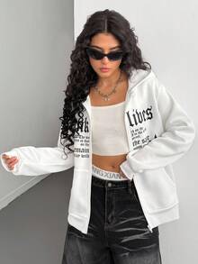 Teenager Mädchen Stern & Slogan Grafik Oversized Reißverschluss Hoodie, Langarm Top für Abschluss, Schulanfang, Mädchen Lehrer
