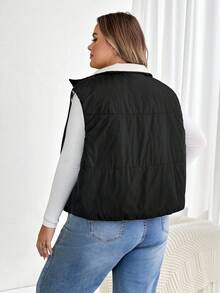 SHEIN CURVE+ 大码女式短款羽绒服，双面可穿，适合秋冬季节穿着 - 黑色 - 查看 2