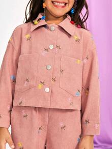 Maija Kids Maija Kids 2 Stücke Mädchen Cord Langarm Top und Hose Set, Stickerei, Herbst/Winter