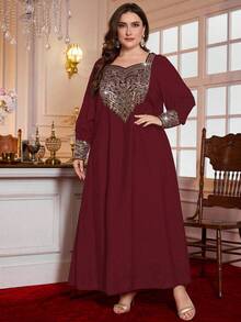 Layrah 2件套迪拜风格优雅奢华轻盈连衣裙，适合中东/阿拉伯女性 - 酒紅色 - 查看 3
